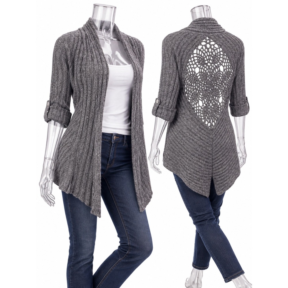 BCBGMAXAZRIA Knit Open Front Crochet Back Cardigan Sweater SKUW629